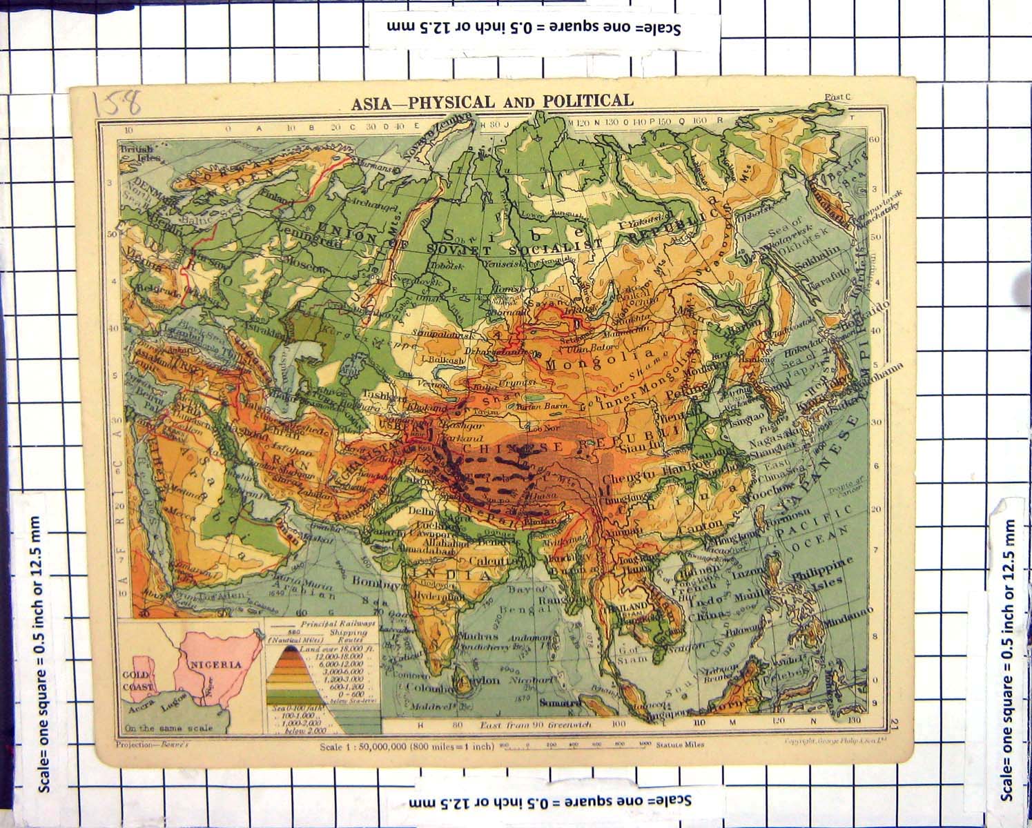 Old Map Physical Political Asia India China Nigeria America Greenland