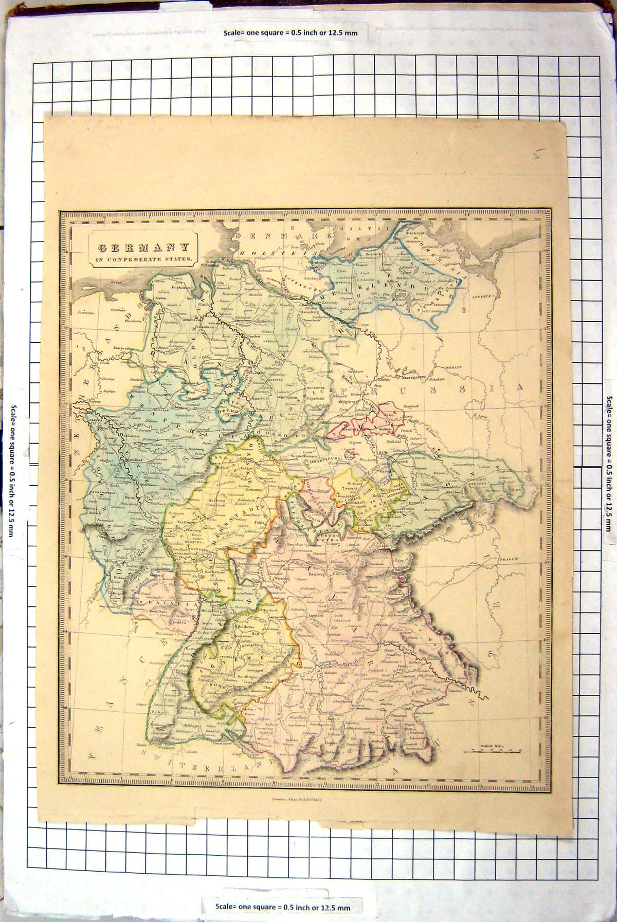 Old Antique Print Map 1839 Germany Wirtemberg Bavaria Westphalia enburg 19th