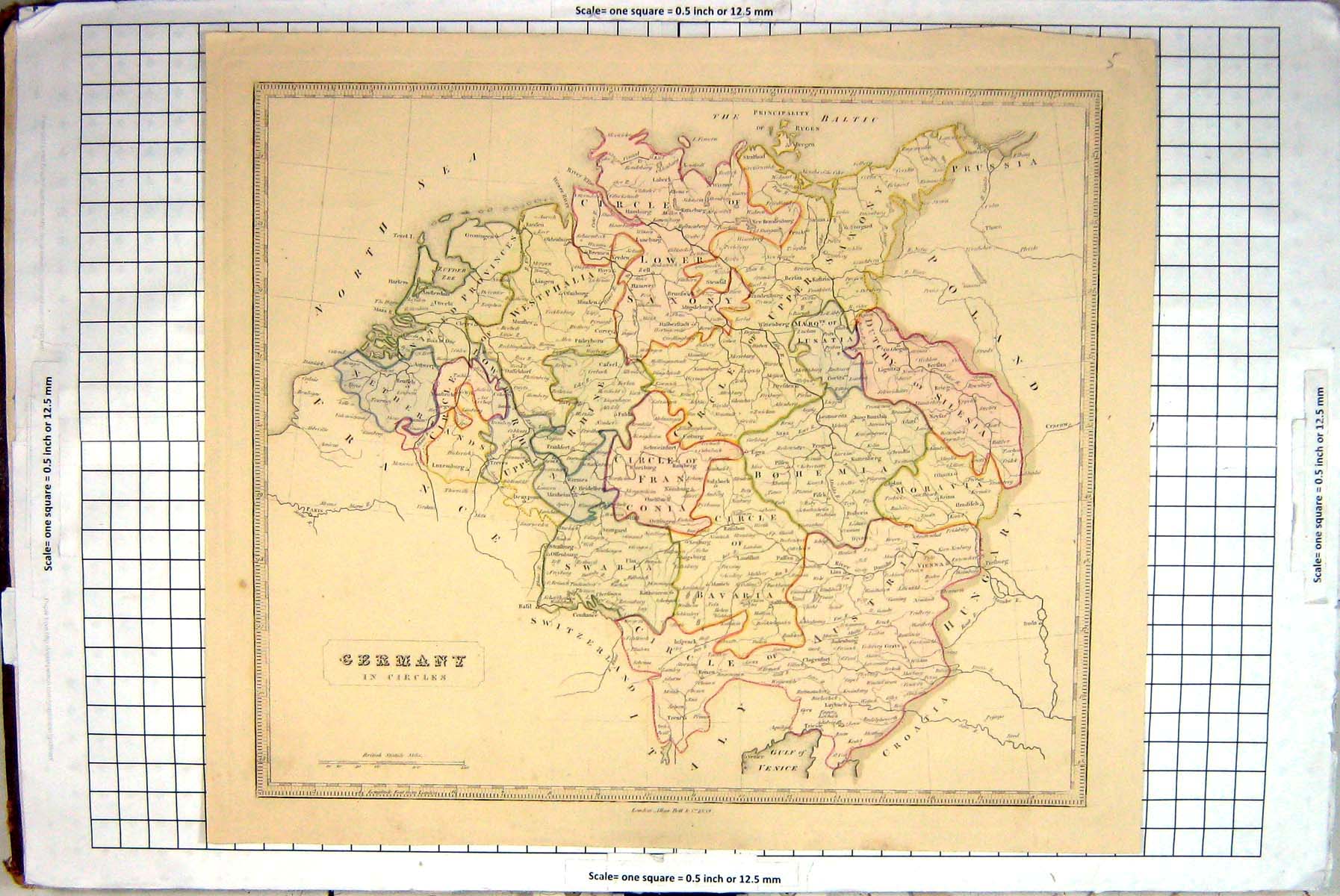 Antique Old Print Map 1839 Germany Austria Westphalia Bohemia Dutchy Silesia