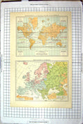 Original Old Antique Print Map Isothermal Winds Chart World Religions Europe