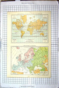Antique Old Print Map Isothermal Winds Chart World Religions Europe Buddhists