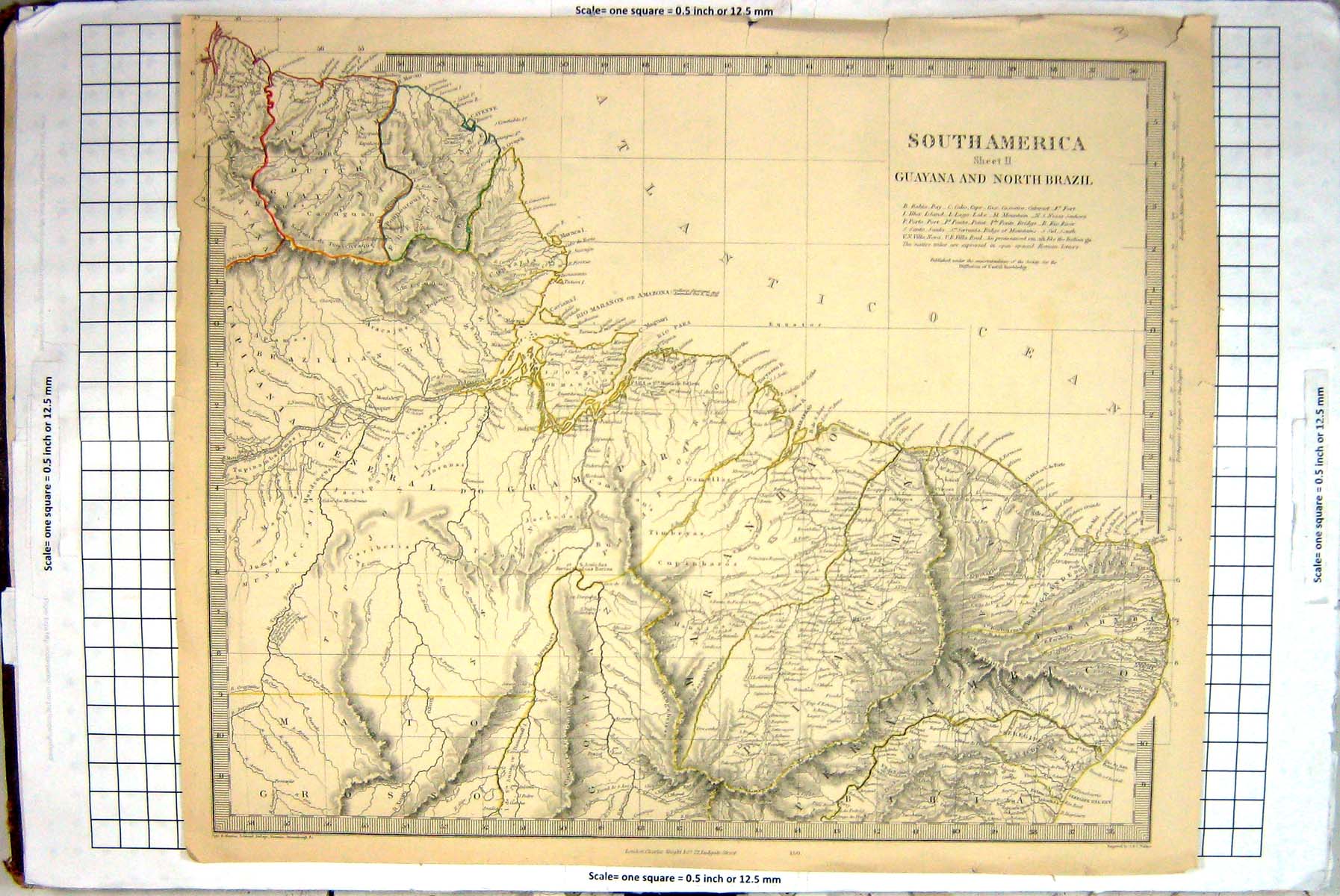 Old Print Walker Map South America Guayana Brazil Maranhao Piauhy Amazona