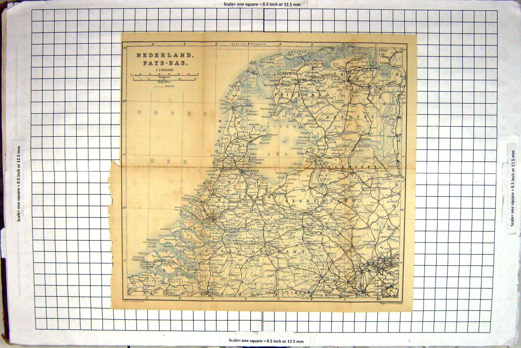 Antique Print Map Nederland Pays-Bas Amsterdam Rotterdam Friesland Drenthe