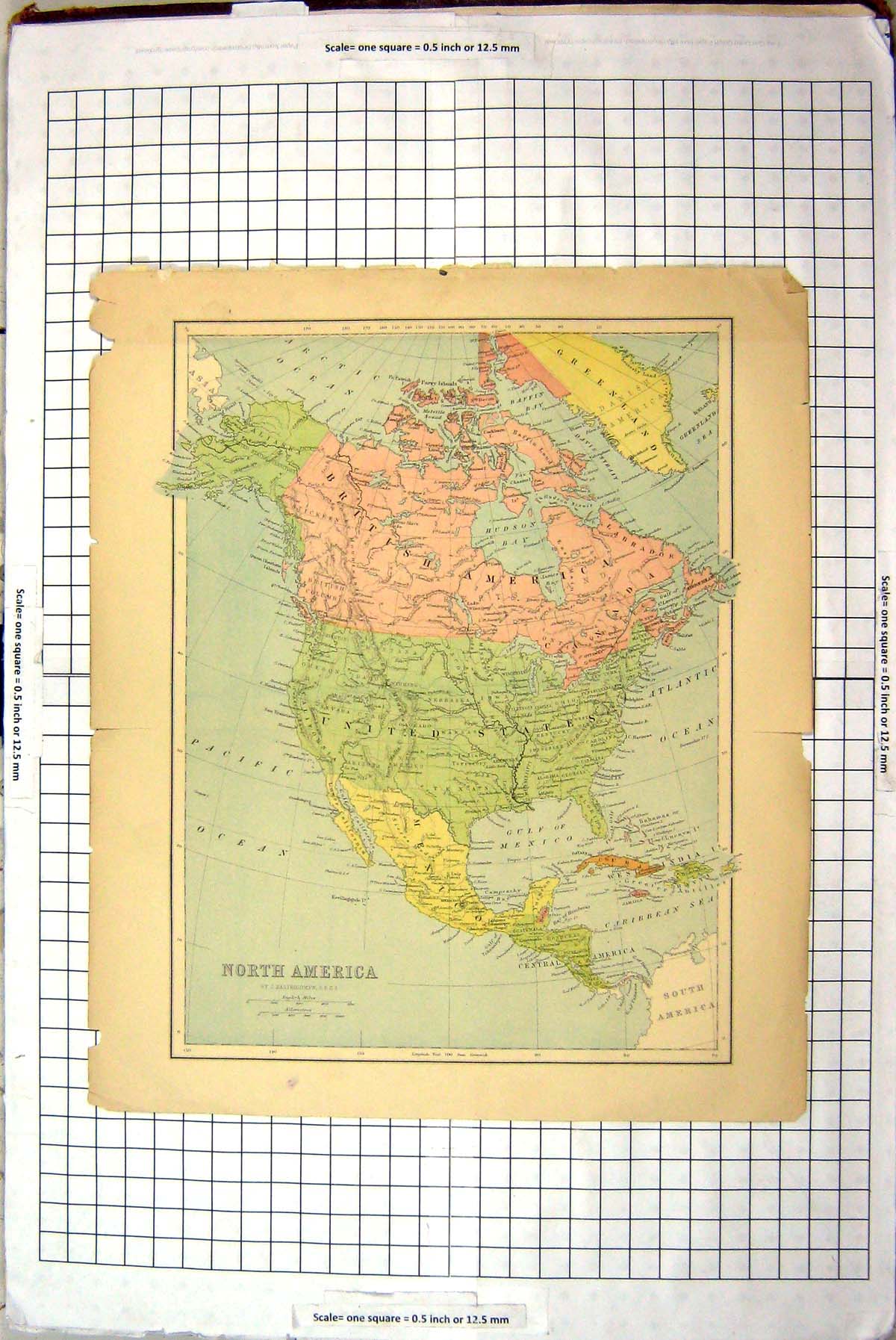 Antique Old Print Map North America Mexico Canada British America Greenland