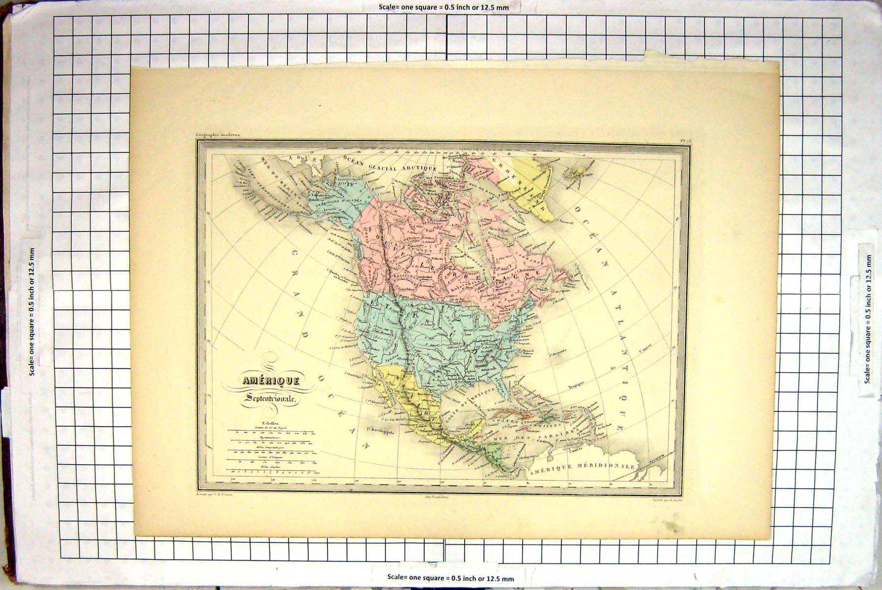 Antique Old Print Map America Mexico Cuba Greenland Canada Alaska Amerique
