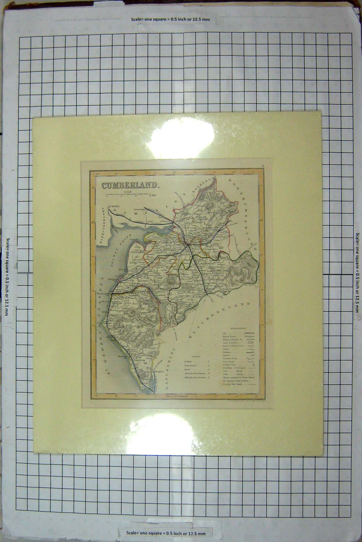 Old Map Cumberland England Carlisle Maryport Solway Firth Whitehaven