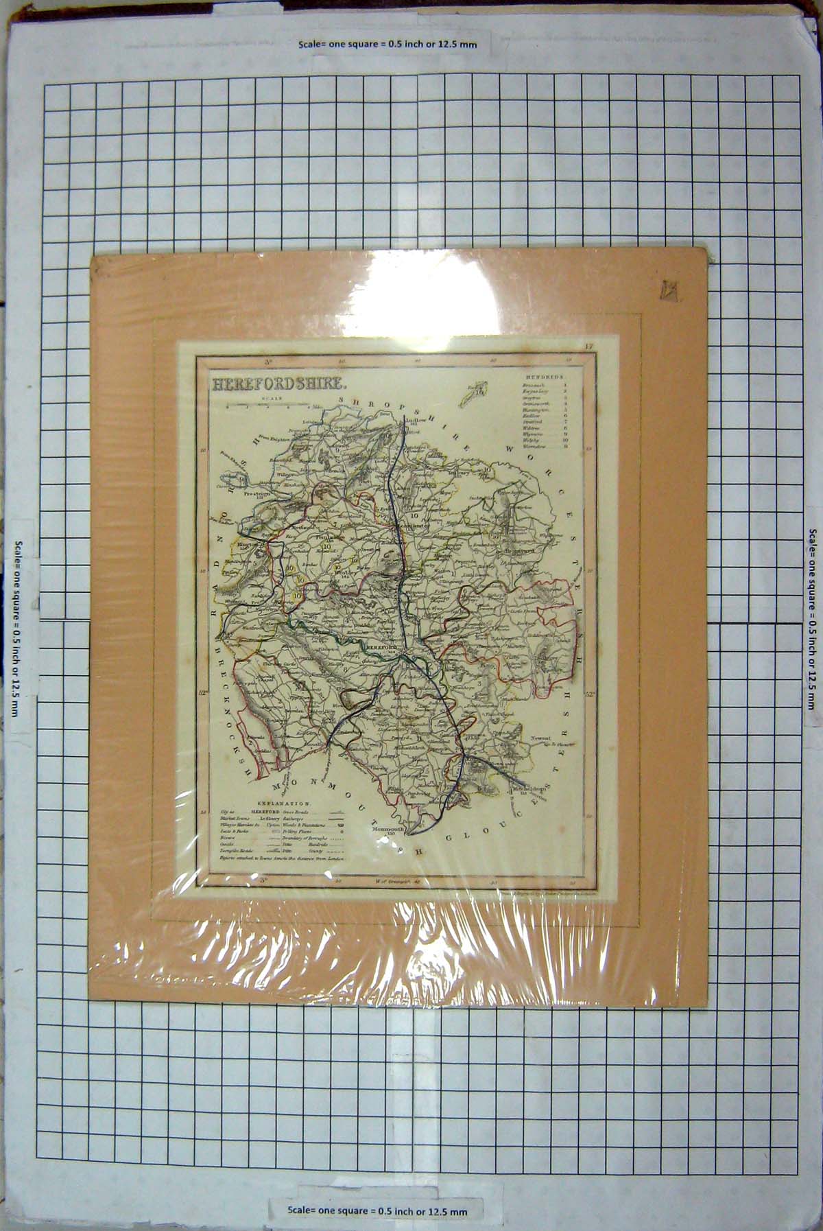 Antique Old Print Archer Map Herefordshire Hereford England Newent Kington