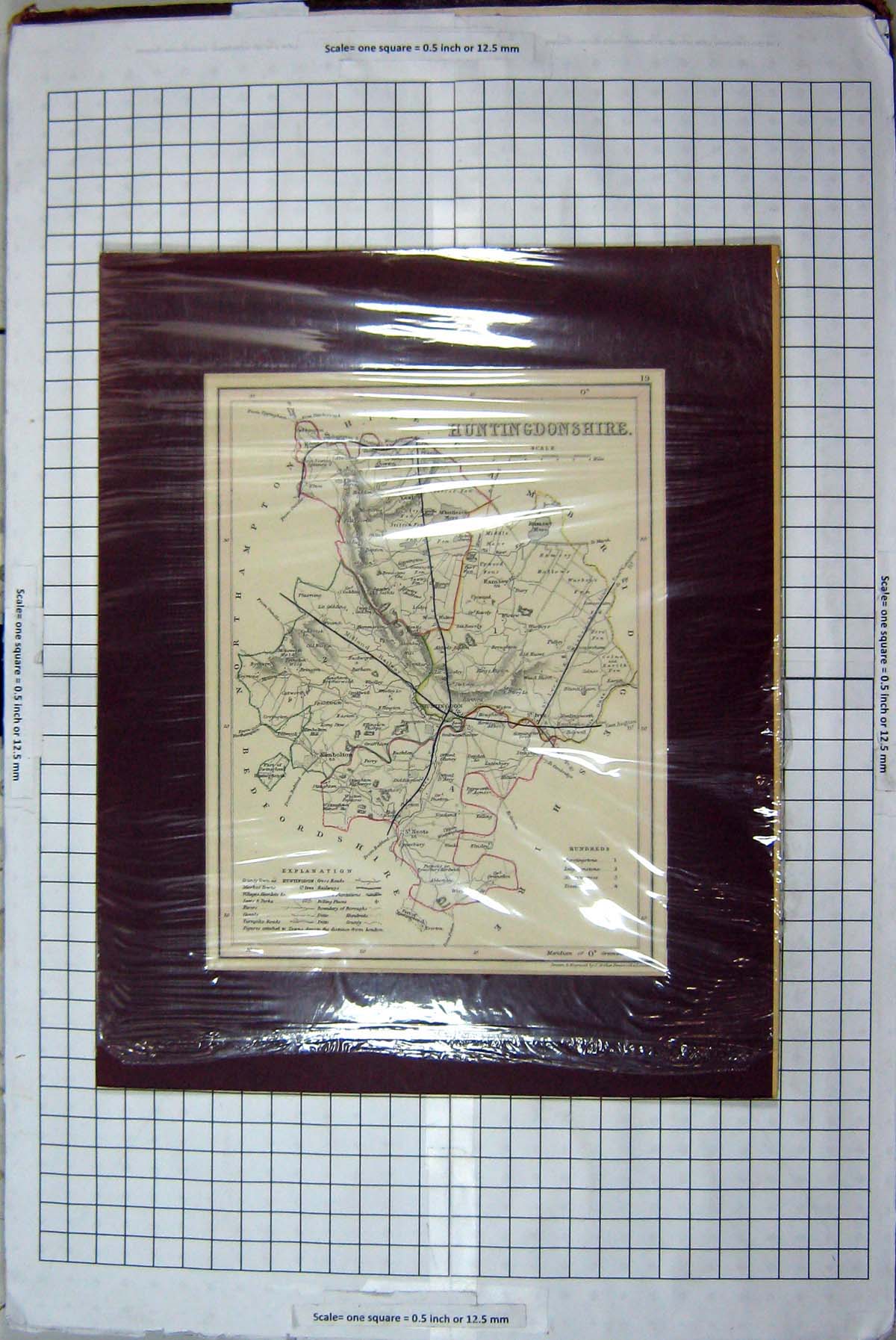 Old Archer Map Huntingdonshire England Huntingdon Midland Railway 184 Victorian