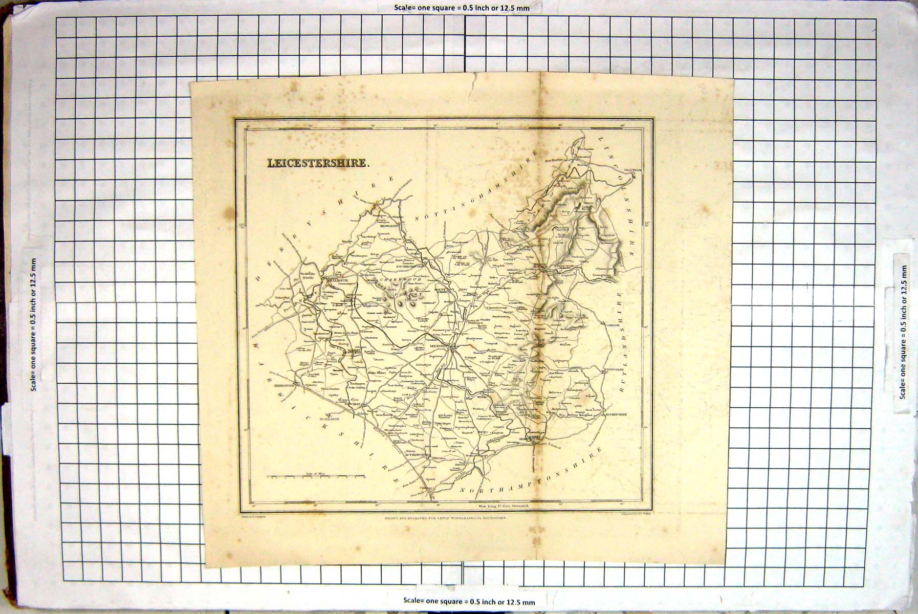 Antique Old Print Walker Map Leicestershire England Leicester Melton Mowbray