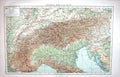 Original Old Antique Print Map Alps Mountains Bernese Adriatic Sea Gulf Genoa