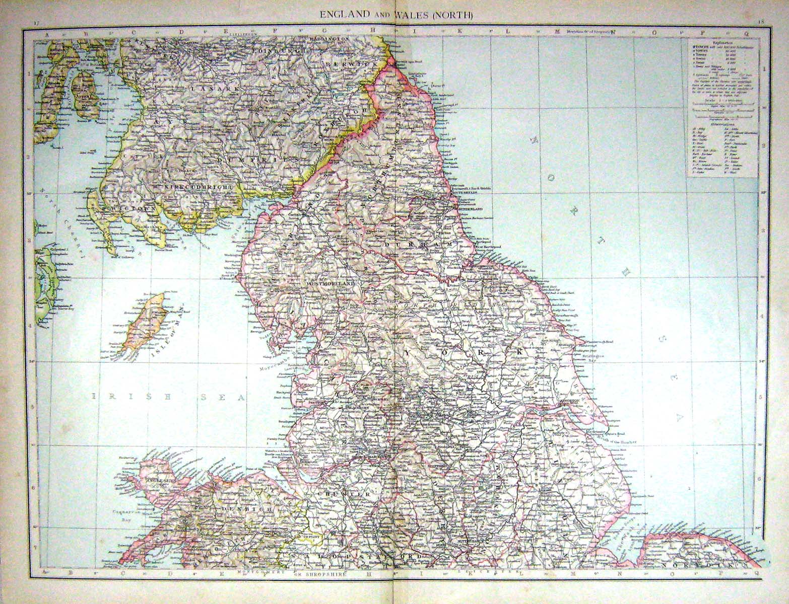 Antique Old Print Map England Isle Man Liverpool Newcastle Land'S End London