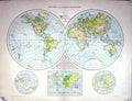 Original Old Antique Print Map Western Eastern Hemisphere Africa America Russia