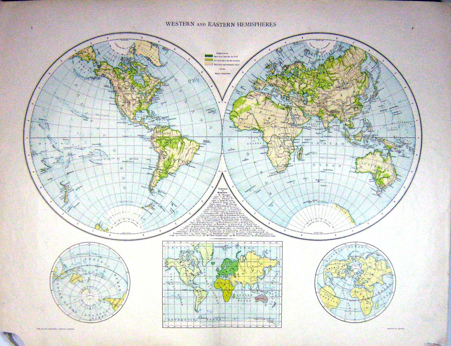 Original Old Antique Print Map Western Eastern Hemisphere Africa America Russia