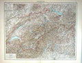 Old Antique Print Map Switzerland Lake Geneva Alps Mountains Lucern Basel