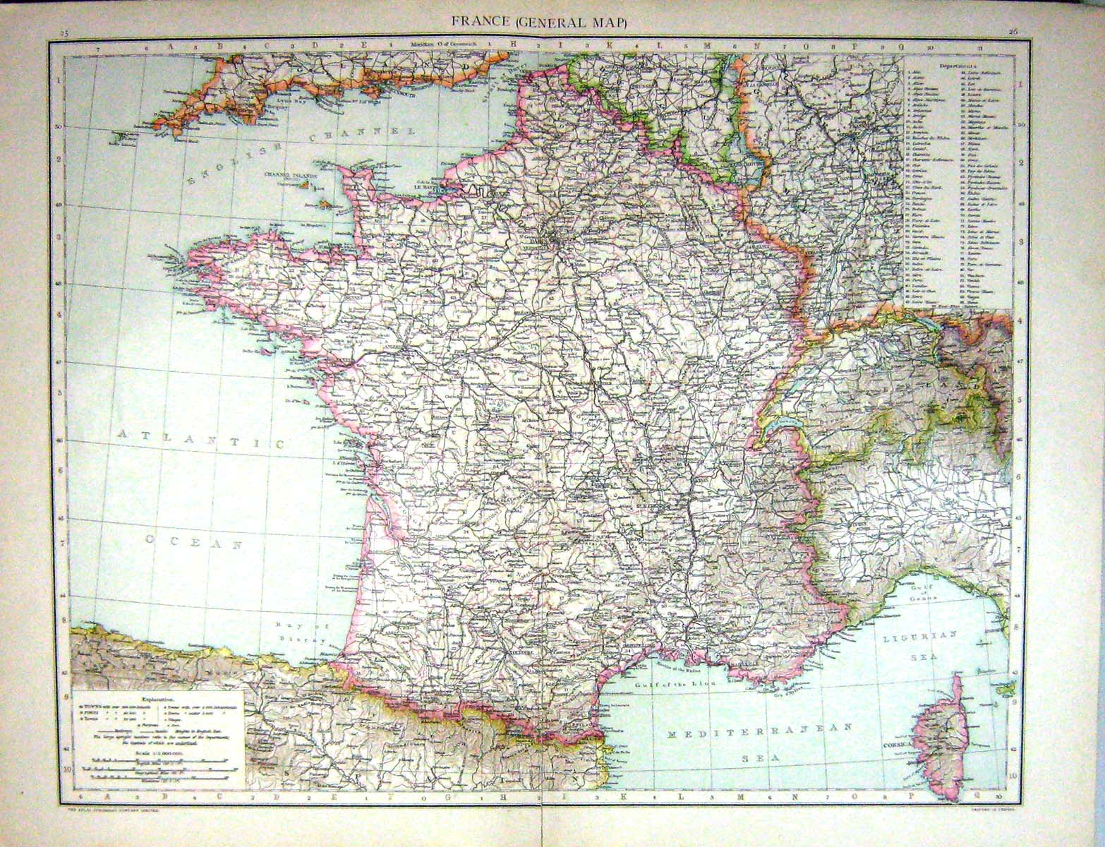 Old Damaged Map France Corsica Nantes Marseille Paris Milan Switzerla