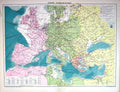 Antique Old Print Map Europe Communications Physical Industries Population