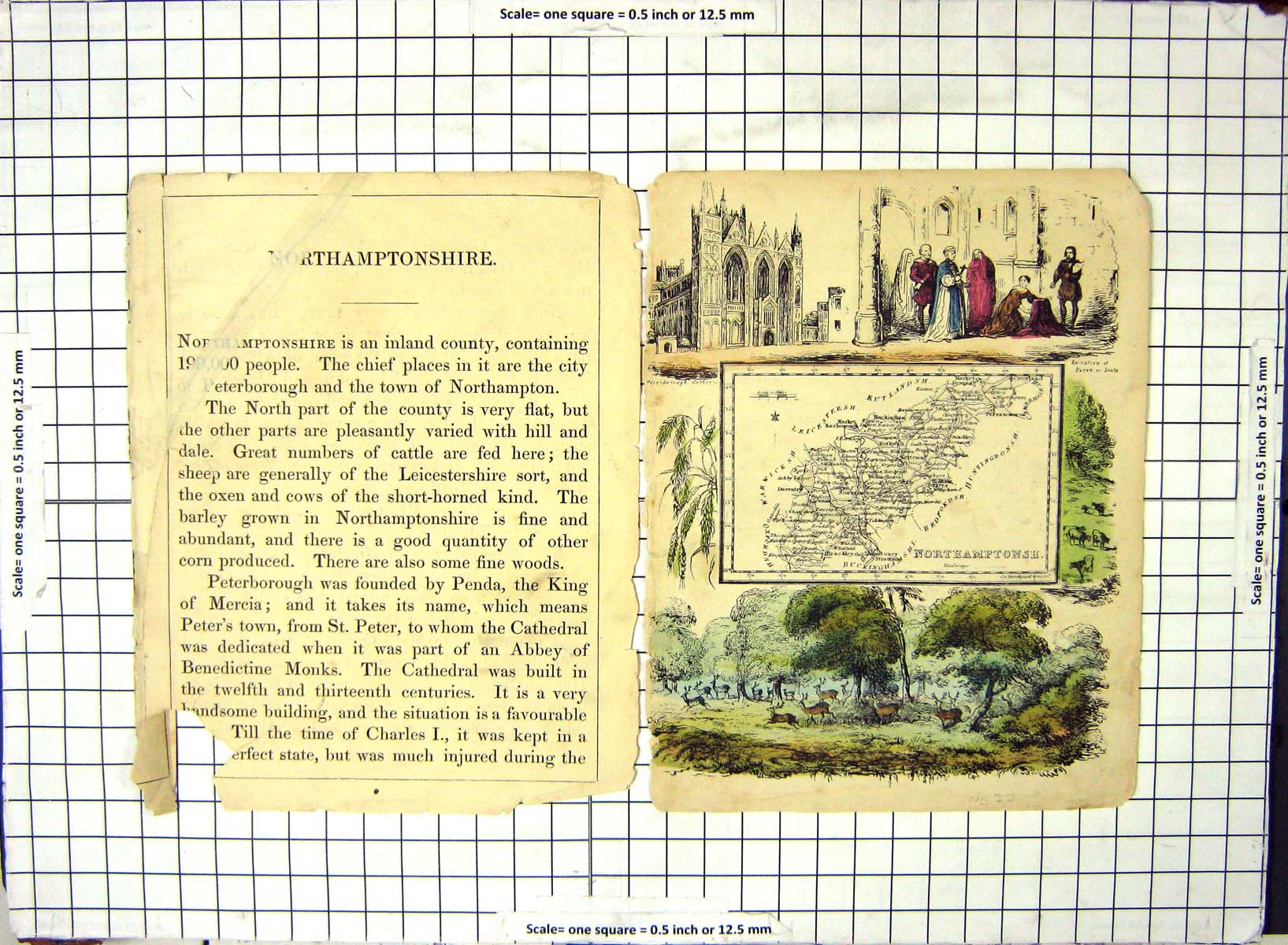 Old Map Northamptonshire England Croyland Daventry Market Harborough