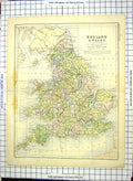 Antique Old Print Map England Wales Isle Man Wight English Channel Land'S End