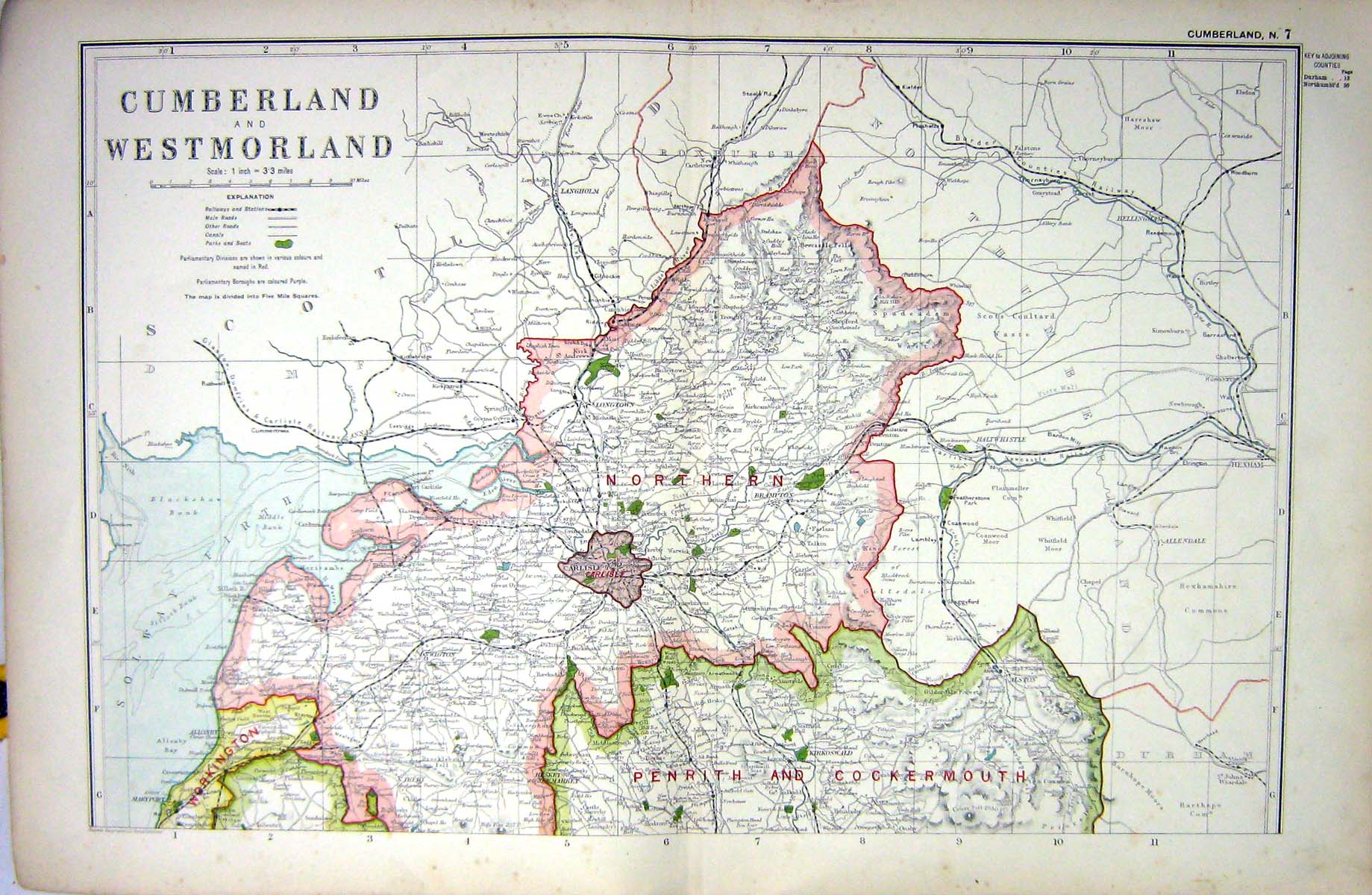 Antique Old Print Bacon Map Cumberland Westmorland Carlisle Alston Silloth