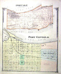 Old Antique Print Map Street Plan Portage Port Clinton Lake Erie Sandusky