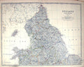 Antique Print Johnston Map C1877 England Wales Isle Man North Sea Liverpool