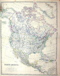 Old Print Johnston Map C1877 North America Cuba Mexico Florida California 19th