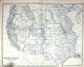 Old Print Johnston Map C1877 North America Arizona Texas Mexico Colorado 19th