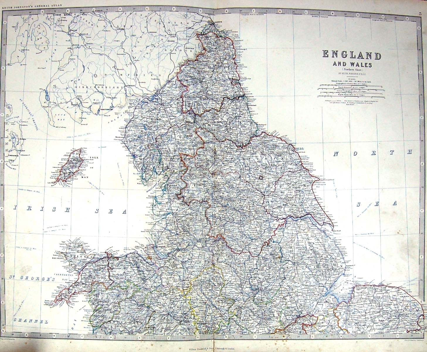 Old Johnston Map C1860 England Wales Isle Man Scilly Islands Isle Wig Victorian
