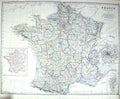 Antique Old Print Johnston Map C1860 France Corsica Provinces Environs Paris