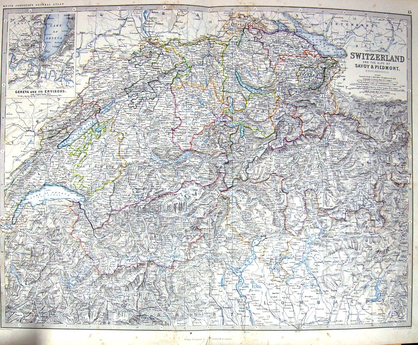 Old Johnston Map C1860 Switzerland Alps Savoy Piedmont Lake Maggoire Victorian