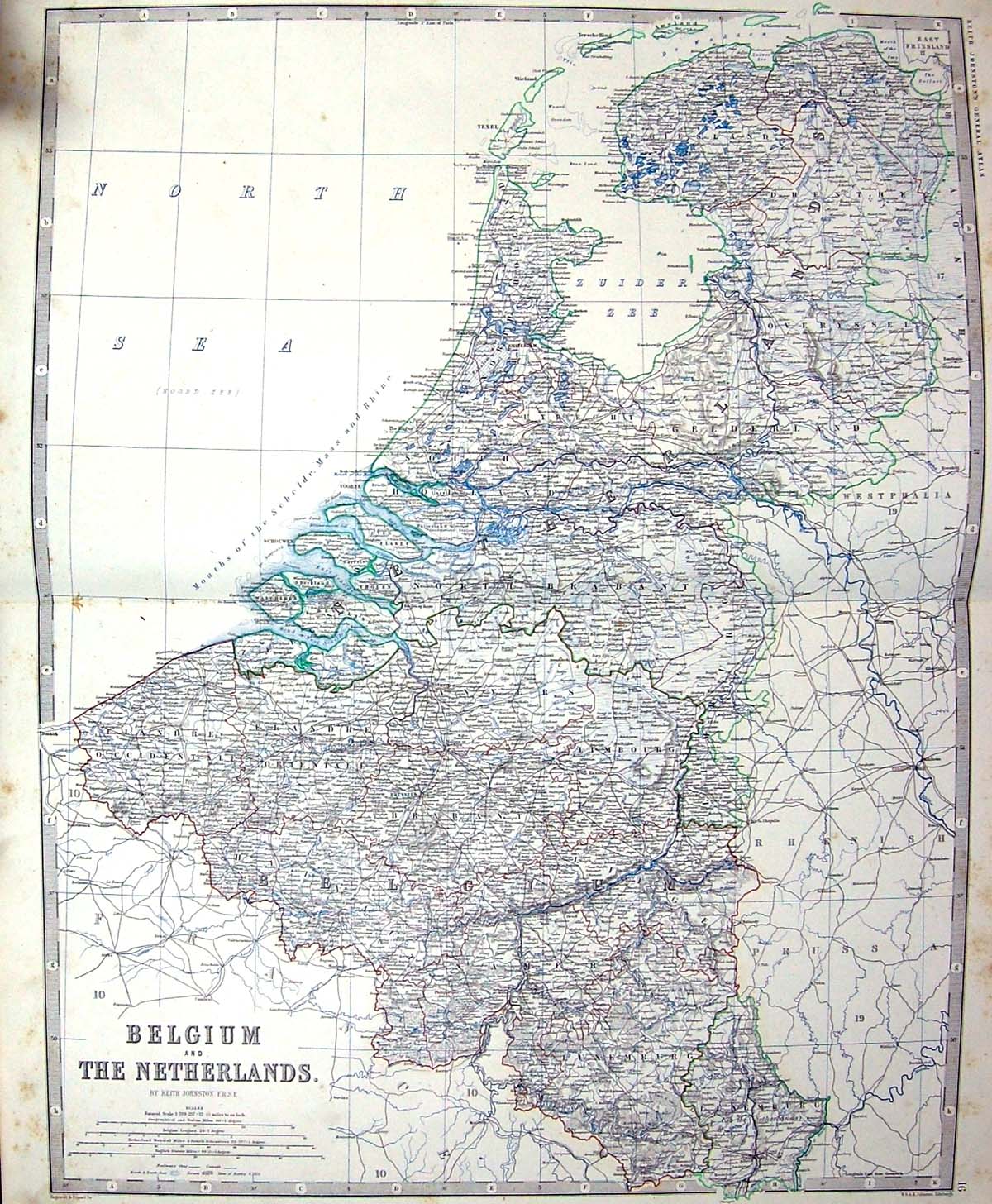 Antique Old Print Johnston Map C1860 Belgium Netherlands Amsterdam Luxemburg