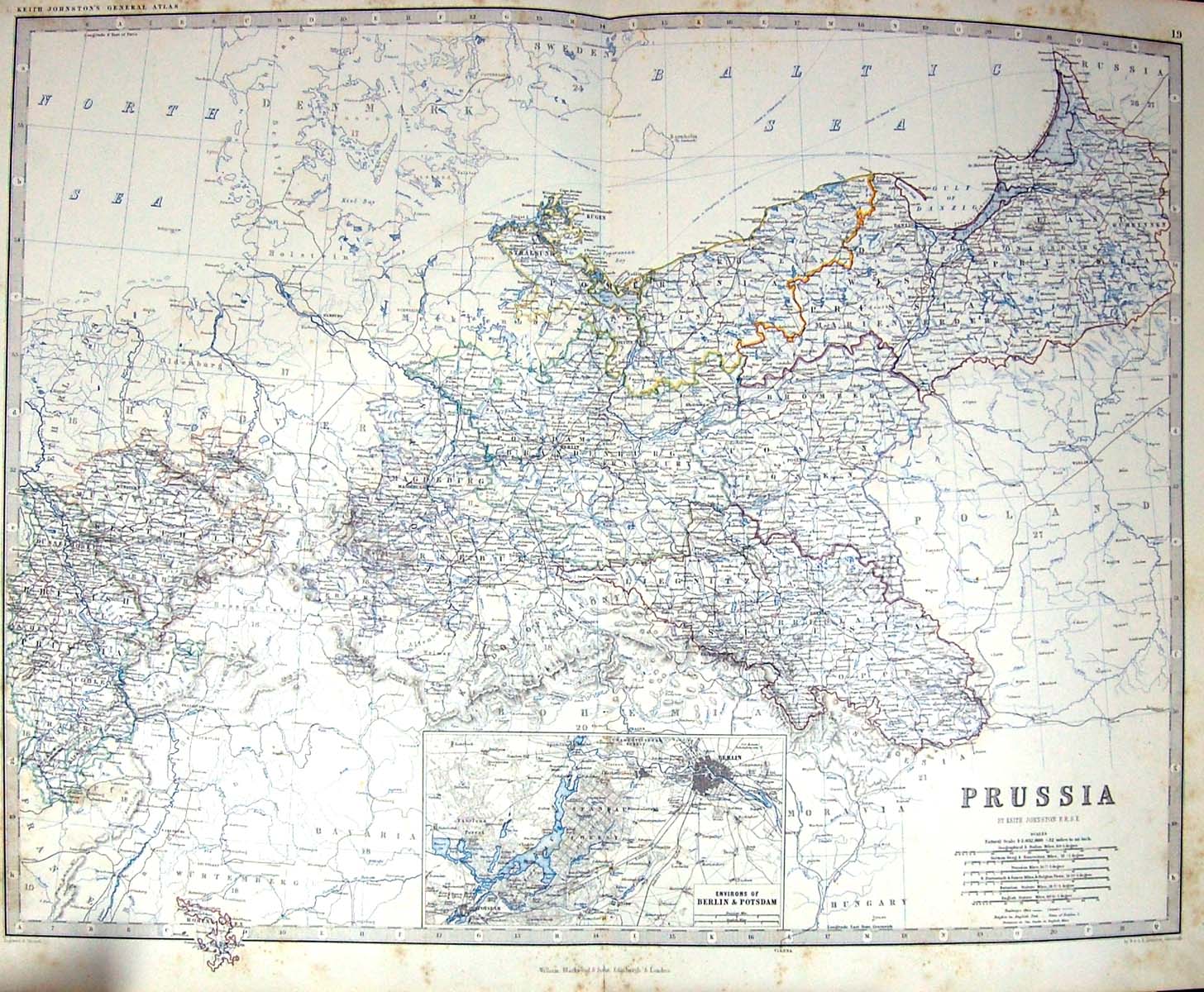 Old Johnston Map C1860 Prussia Berlin Potsdam Breslau Danzig Leipzig Victorian