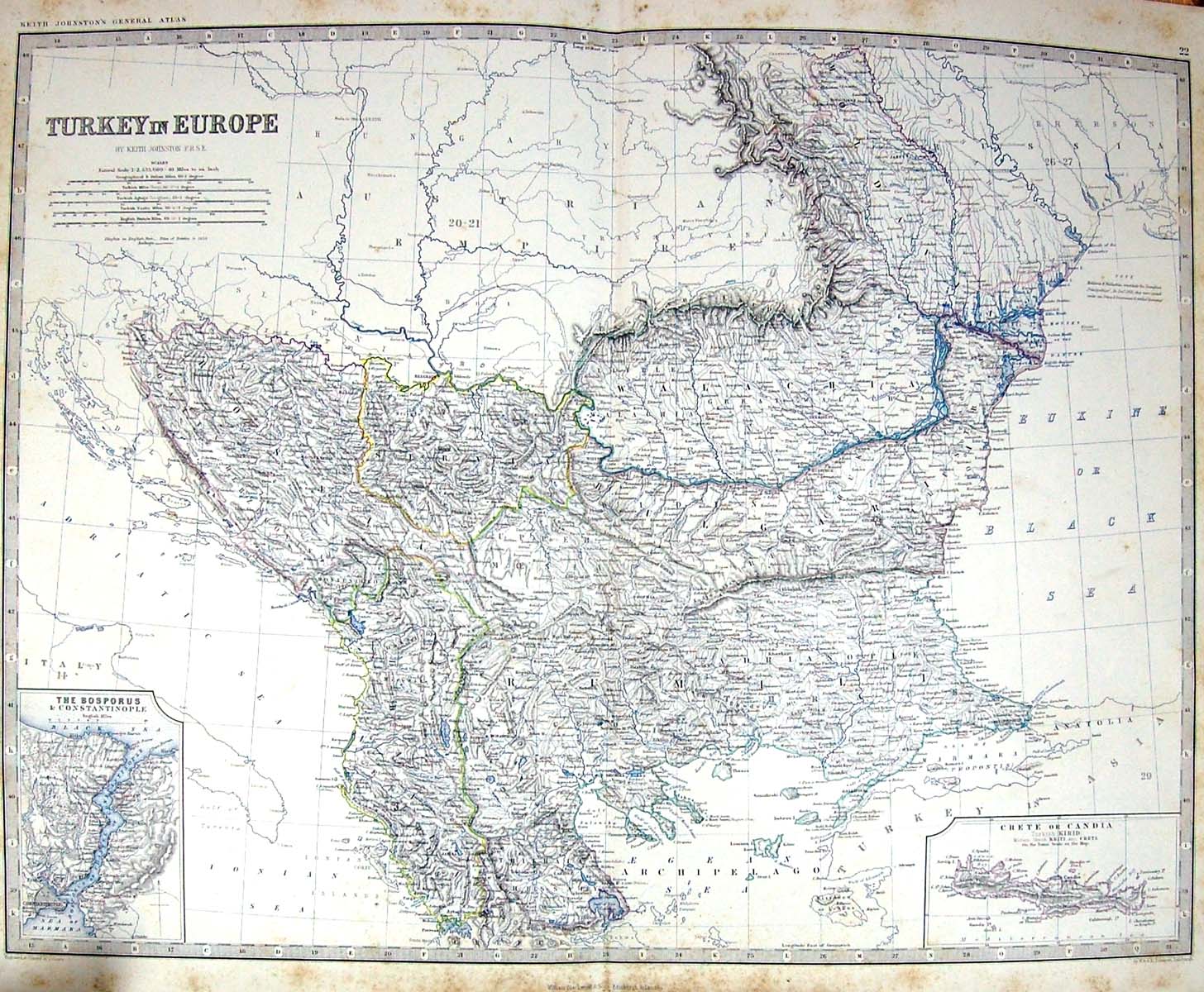 Old Johnston Map C1860 Turkey Europe Crete Greece Bosphorus Gallipoli Victorian