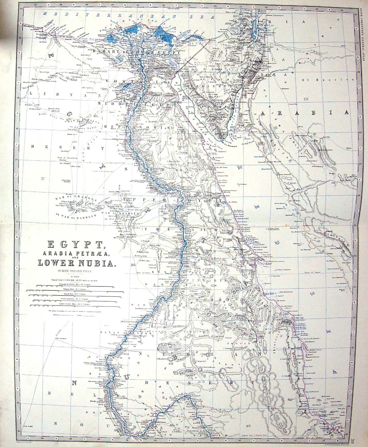Old Johnston Map C1860 Egypt Petraea Nubia Suez Abyssinia Said Red Se Victorian