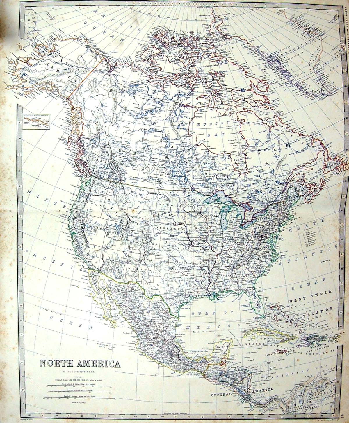 Old Johnston Map C1860 North America Florida Mexico Greenland Canada Victorian