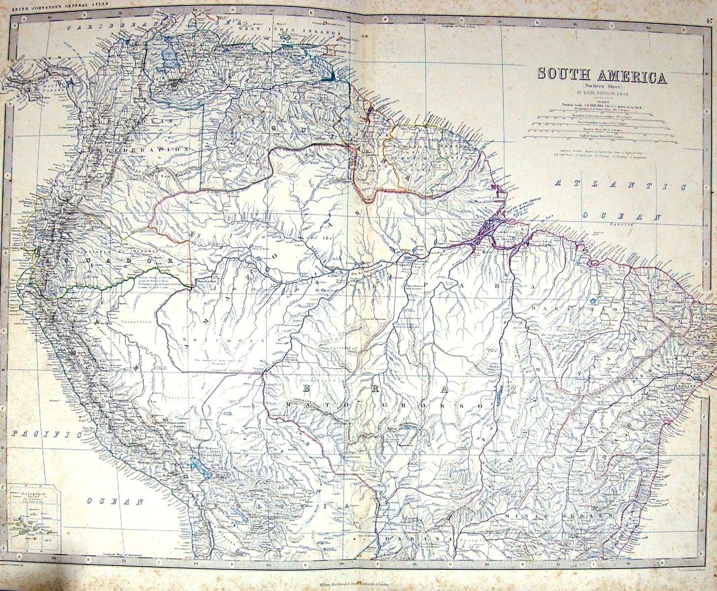 Old Johnston Map C1860 South America Brazil Falkland Patagonia Chile Victorian