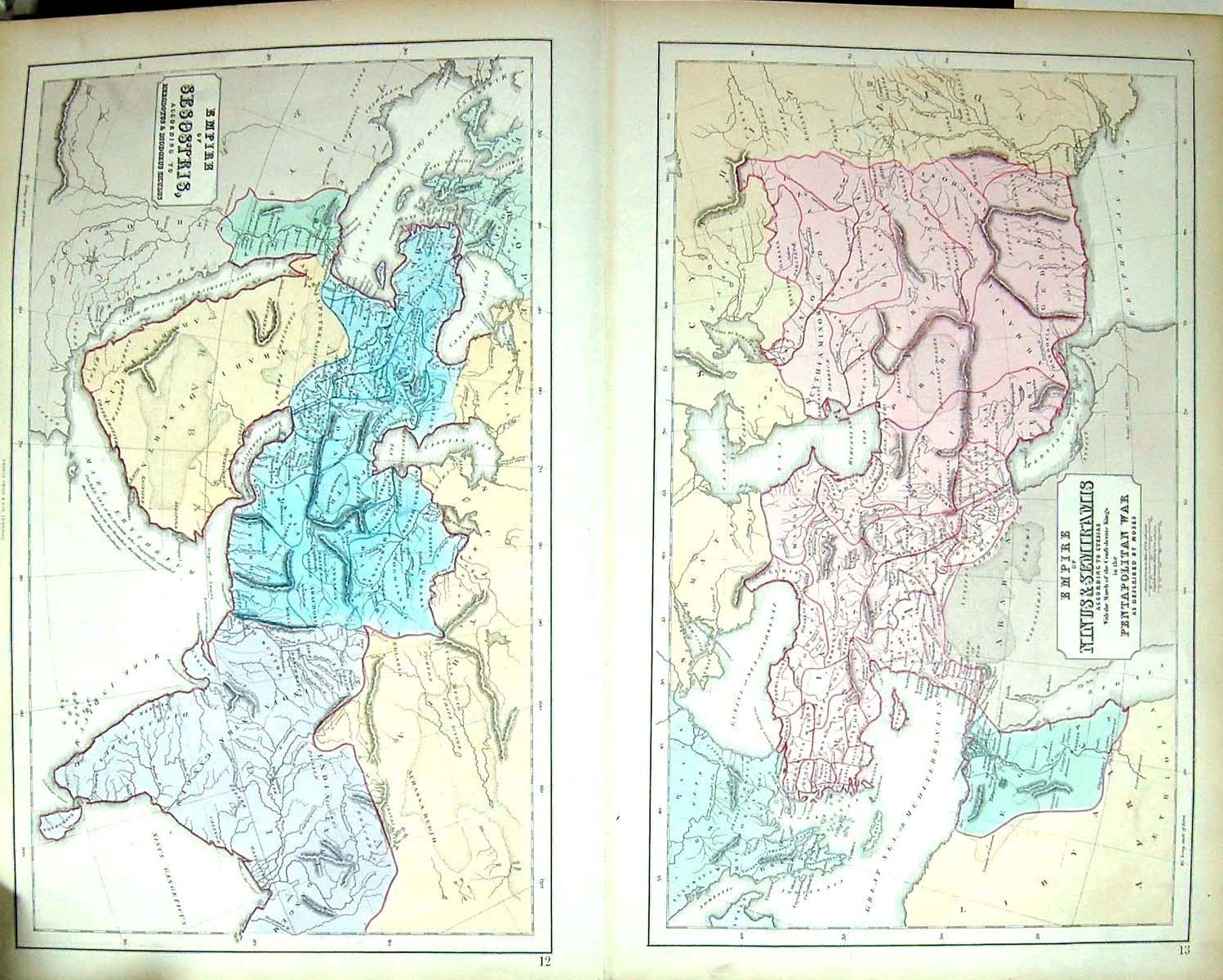 Old Philip Map C1855 Ninus Semiramis Pentapolitan War Sesostris Arabi Victorian