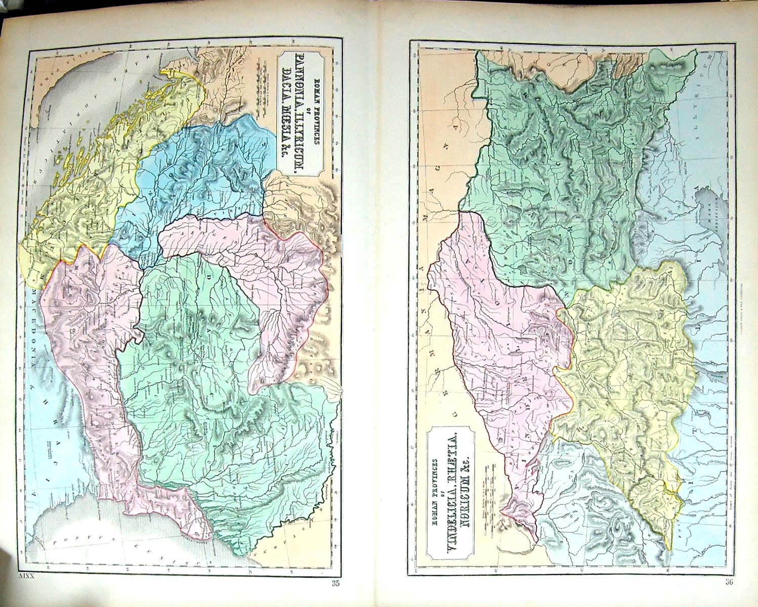Old Philip Map C1855 Roman Vindelicia Rhaetia Noricum Pannonia Illyri Victorian