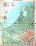 Antique Old Print Bartholomew Map Beglium Holland Rotterdam Antwerp Amsterdam
