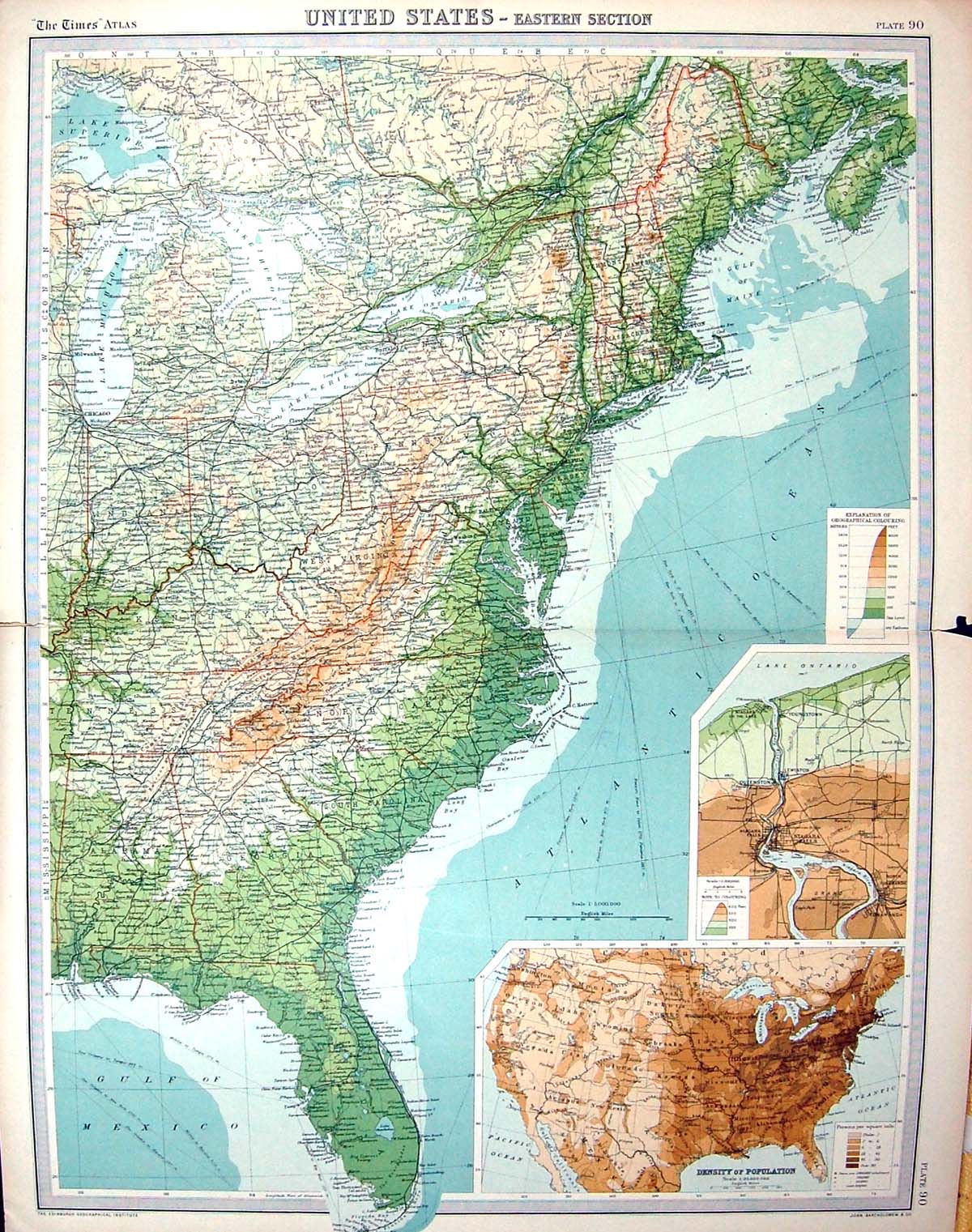 Old Bartholomew Map Eastern America Population Niagara Falls Florida