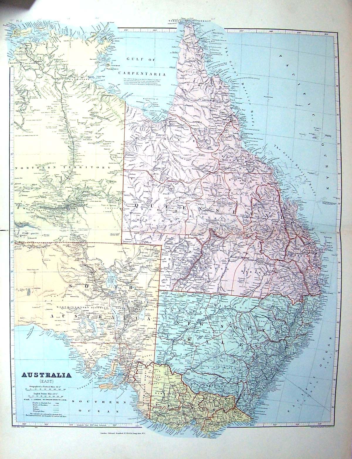 Antique Old Print Stanford Map Australia Victoria New South Wales Melbourne