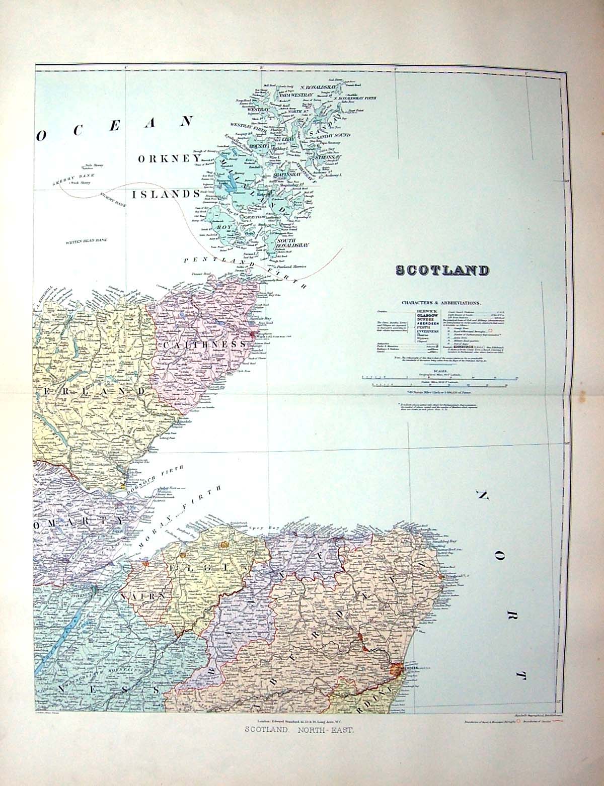 Antique Old Print Stanford Map Scotland Caithness Orkney Aberdeen Nairn Elgin