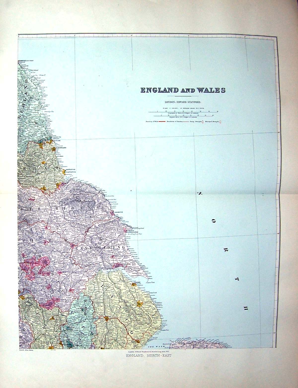 Old Stanford Map North East England Whitby Grimsby Boston Hartlepool