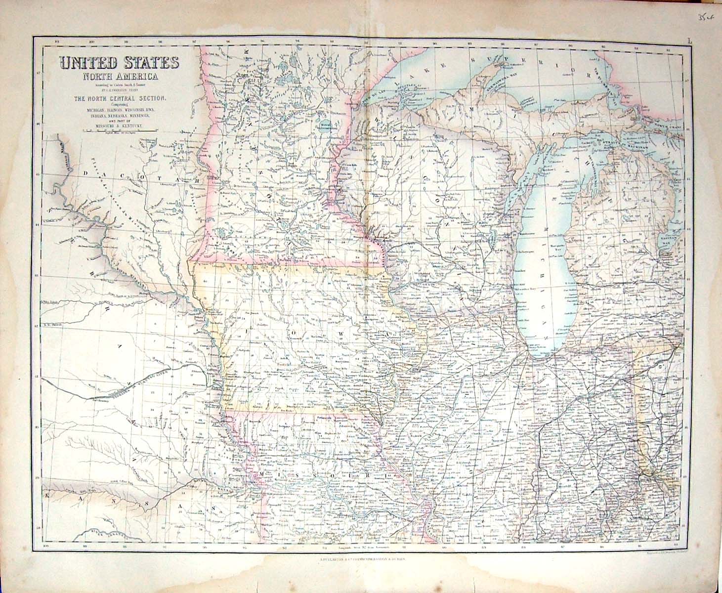 Old Fullarton Map United States North America Iowa Missouri Michigan