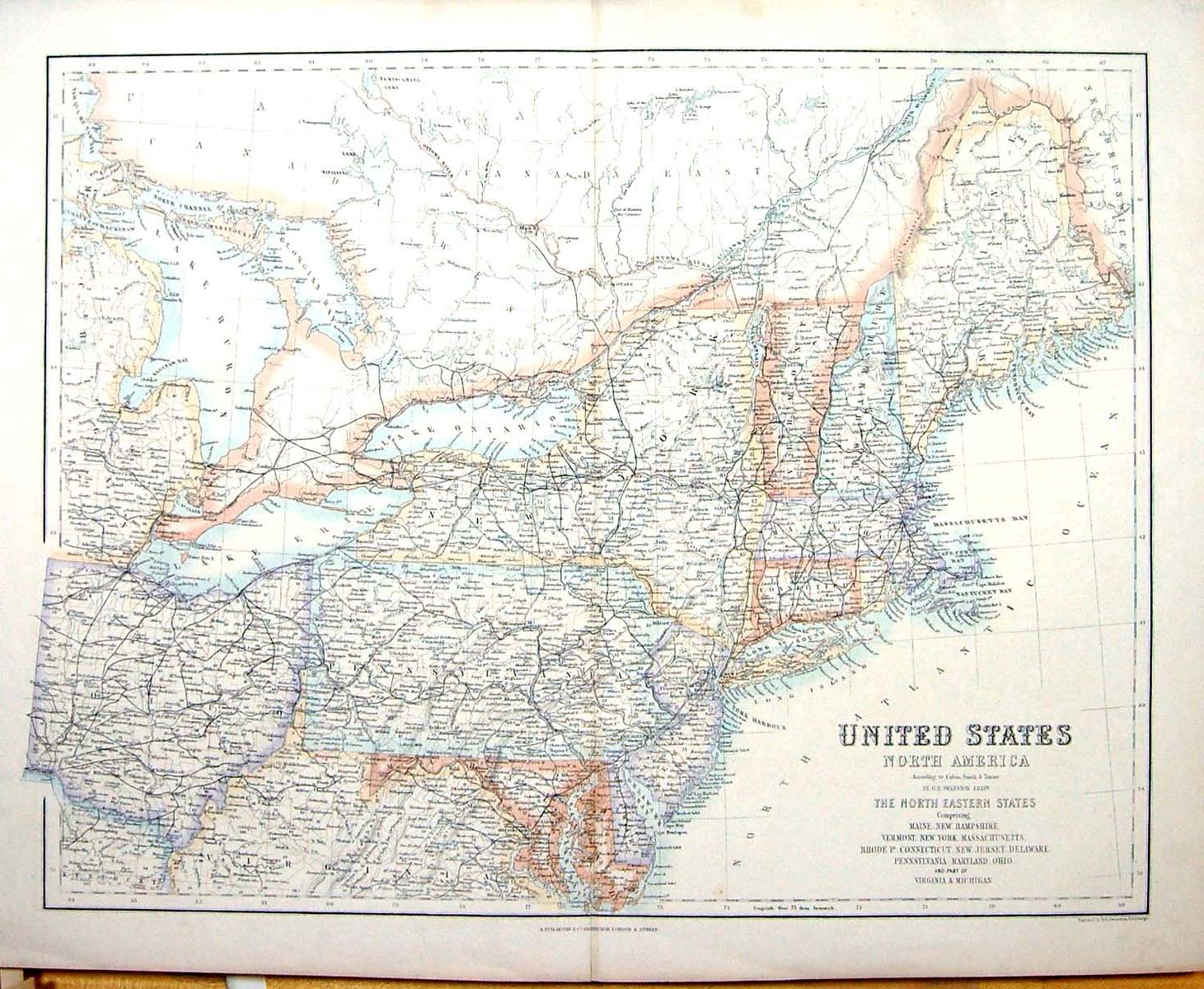 Antique Old Print Fullarton Map United States North America Pennsylvania Ohio