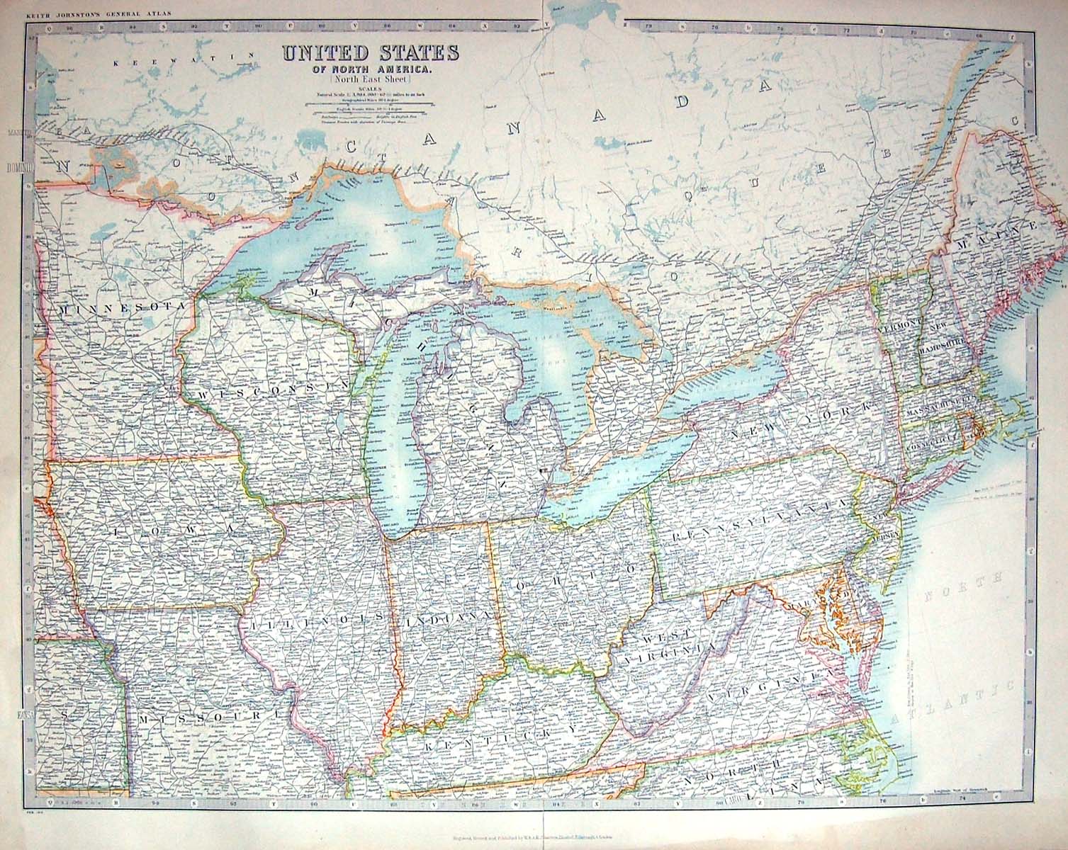Old Map United States North America Pennsylvania Missouri Virginia Io