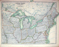 Old Print Johnston Map North America Illinois Kentucky Pennsylvania Iowa
