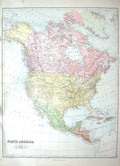 Original Old Antique Print Bartholomew Map America Mexico Florida Cuba Canada