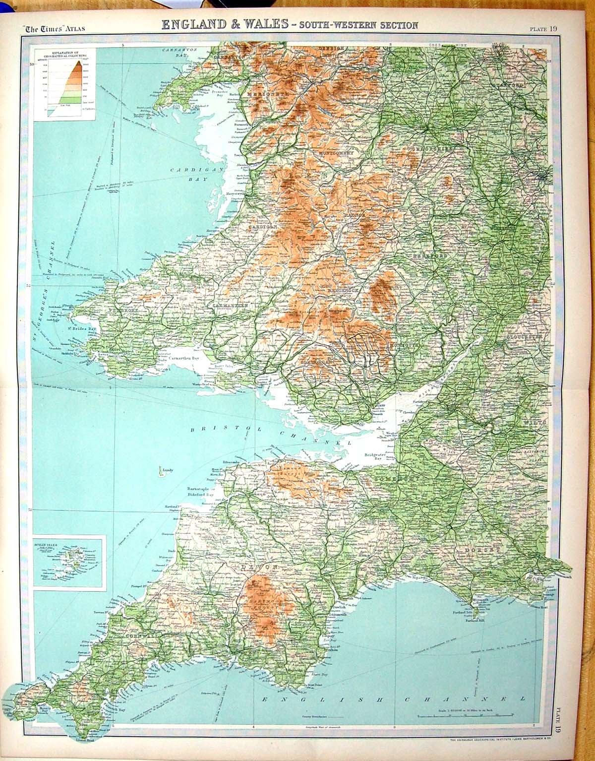 Antique Print Times Map 1922 England Wales Lands End Scilly Isles Weymouth 20th