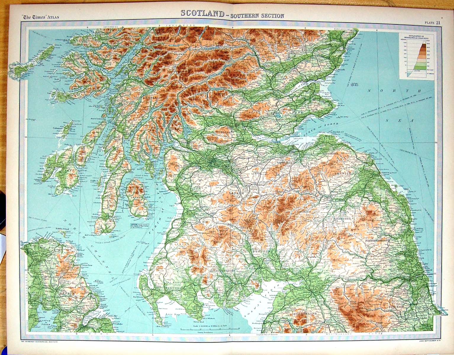 Old Times Map 1922 Scotland Edinburgh Glasgow Firth Forth Arran Solwa 20th